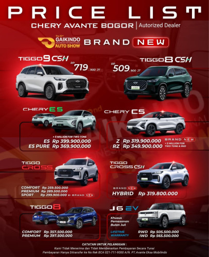Pricelist Harga Chery pondokgede 2025